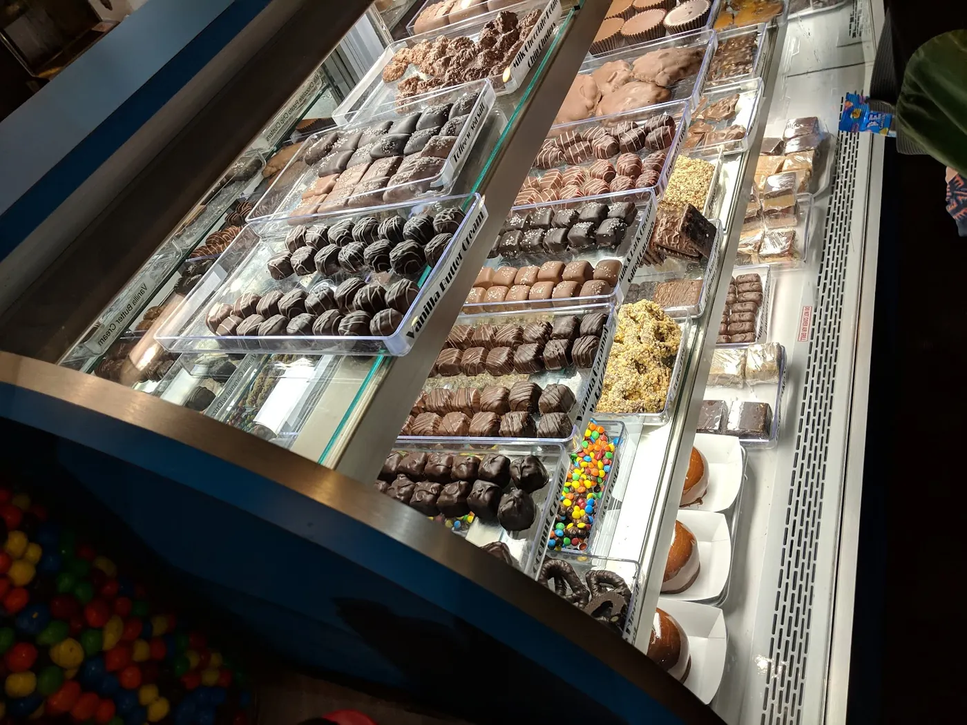 The chocolate and fudge display case